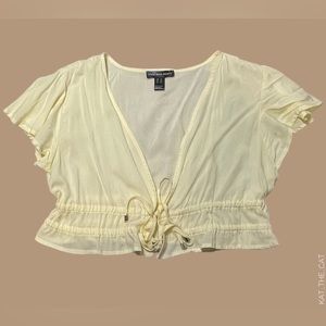 Streetwear Society Light Yellow V-neck Crop Top with Lace in Medium
